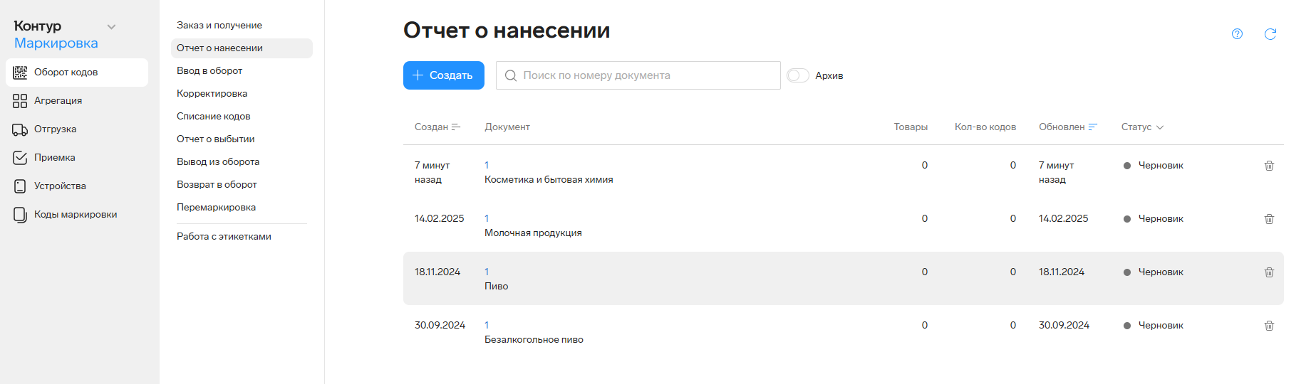 Отчет о нанесении
